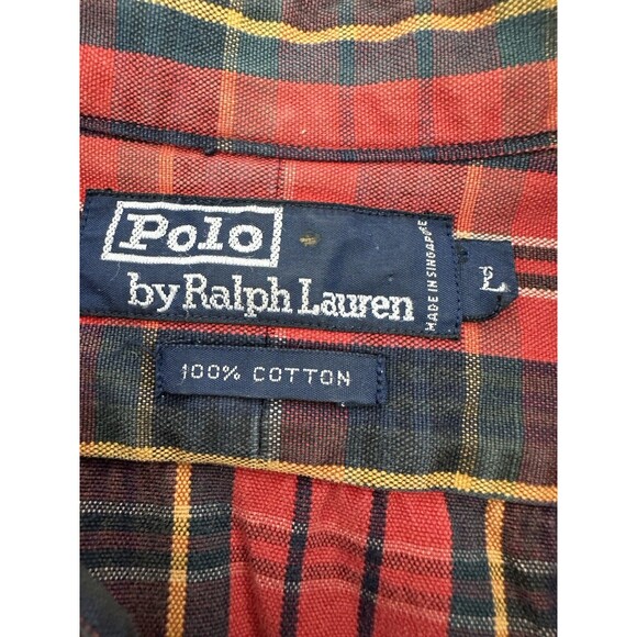 VTG‎ Polo Ralph Lauren red black plaid Cotton heavy  cotton shirt Mens Large - Picture 5 of 11